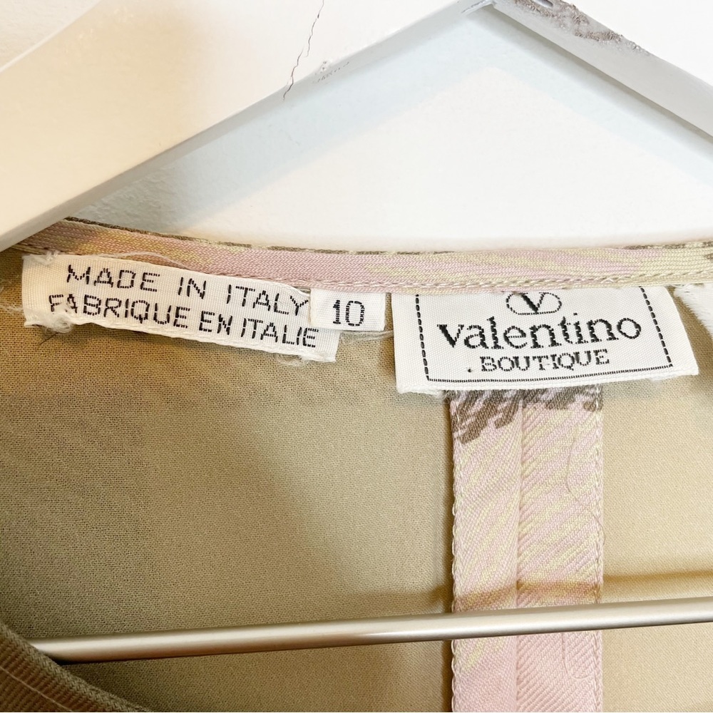 Valentino Boutique Dress Vintage Plaid Button Long Sleeve Tan Pink Made in Italy - Picture 3 of 12